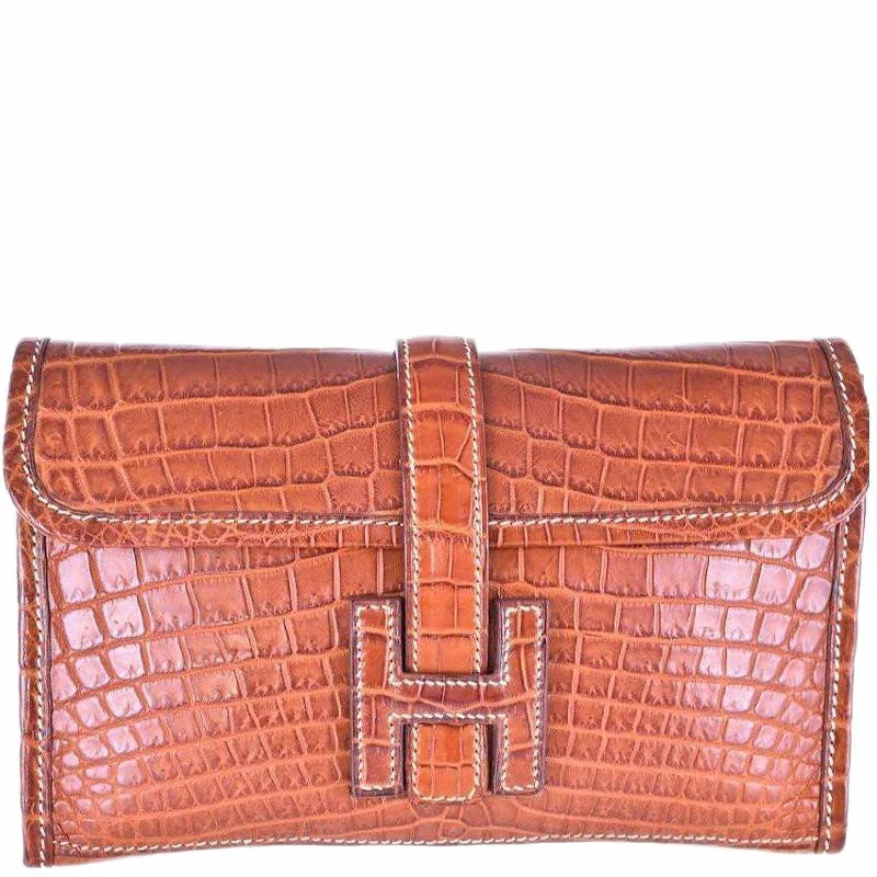 Designer bags with detachable strapsHermès Jige 20 Matte Fauve Crocodile Niloticus Clutch Pochette