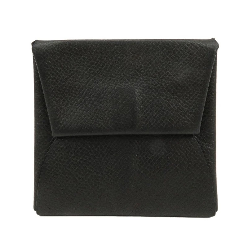 Durable leather bags for daily useHERMES Leather Bastia H Stamp Coin Case Coin Purse Dark Gray