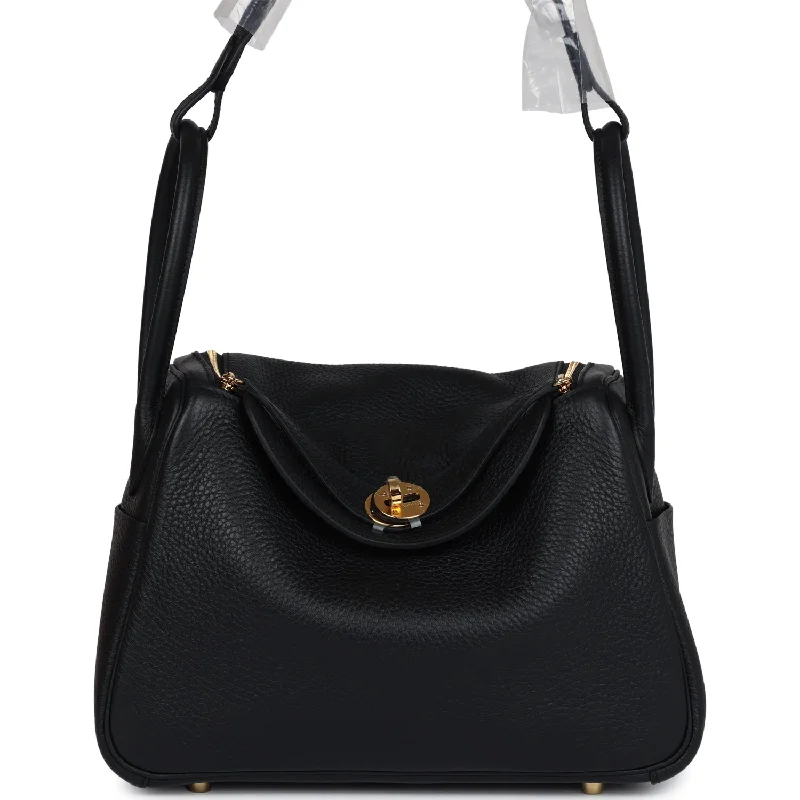 Designer bags with gold hardwareHermes Lindy 26 Black Clemence Gold Hardware