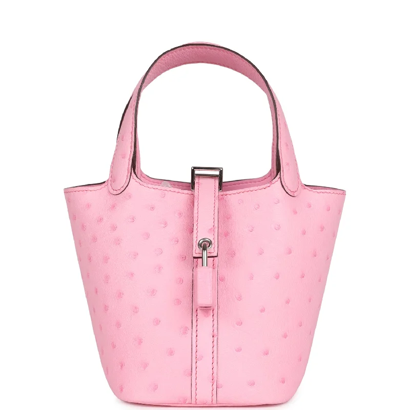 Best-selling designer bags 2025Hermes Micro Picotin Lock 14 Bubblegum Ostrich Palladium Hardware