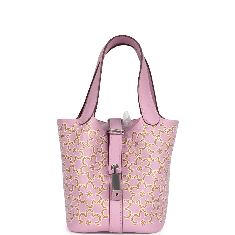 Large capacity travel bagsHermes Micro Picotin Lock 14 "Lucky Daisy" Mauve Sylvestre Swift Palladium Hardware