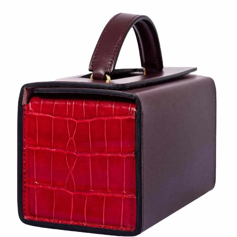 Affordable designer bag dupesHermès Minaudière 18 petit h Braise, Gris Paris Porosus Crocodile, Bordeaux Calf Gold Hardware