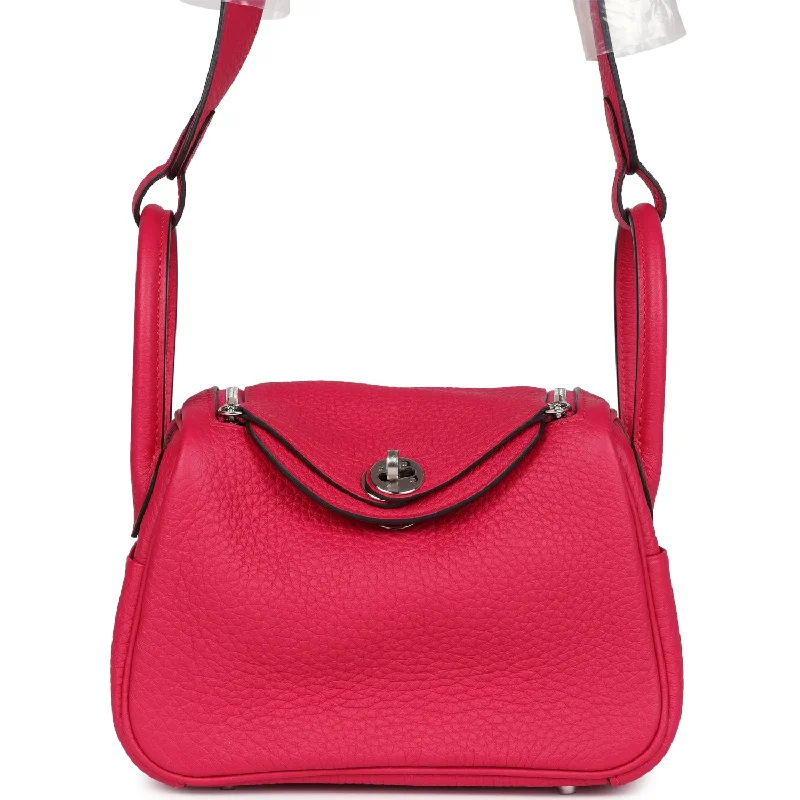 High-quality leather messenger bagsHermes Mini Lindy Framboise Clemence Palladium Hardware