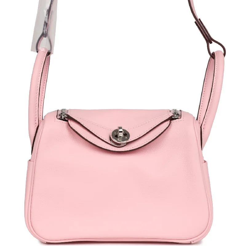 Luxury bags with exotic skinsHermes Mini Lindy Rose Sakura Swift Palladium Hardware