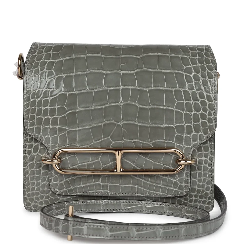 Mini bags for evening outHermes Mini Roulis Gris Ciment Shiny Alligator Permabrass Hardware