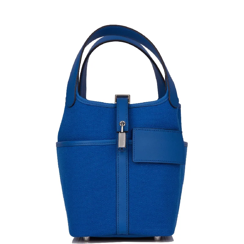 Minimalist leather handbagsHermes Picotin Cargo 18 Bleu France Swift and Toile Canvas Palladium Hardware