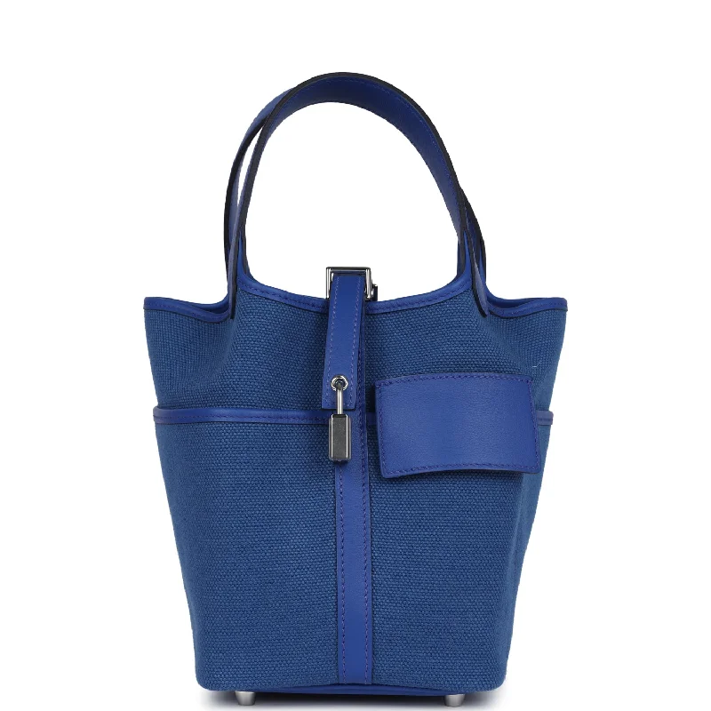 Designer bags with gold hardwareHermes Picotin Cargo 18 Bleu Royal Swift and Toile Canvas Palladium Hardware