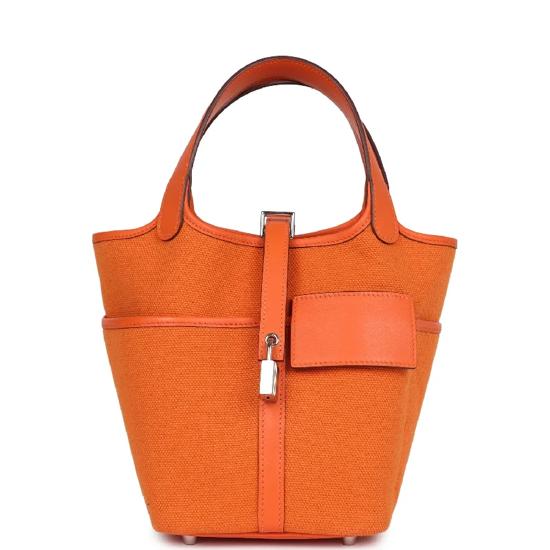 Designer bags with gold hardwareHermes Picotin Cargo 18 Orange Swift and Toile Canvas Palladium Hardware