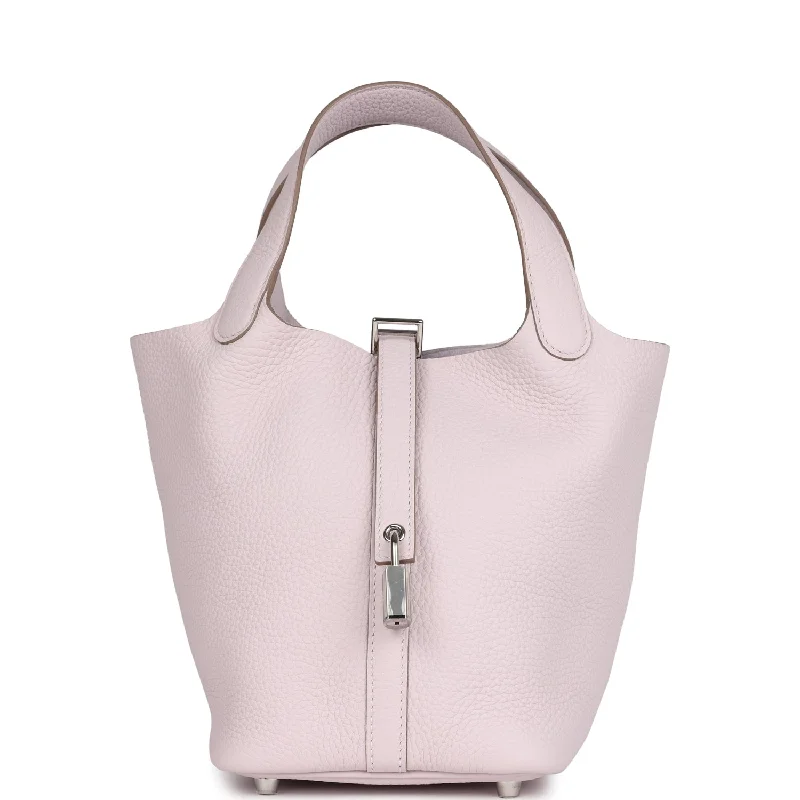 Vegan leather handbagsHermes Picotin Lock 18 Mauve Pale Clemence Palladium Hardware