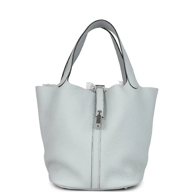 Luxury bags with exotic skinsHermes Picotin Lock 22 Bleu Pale Clemence Palladium Hardware