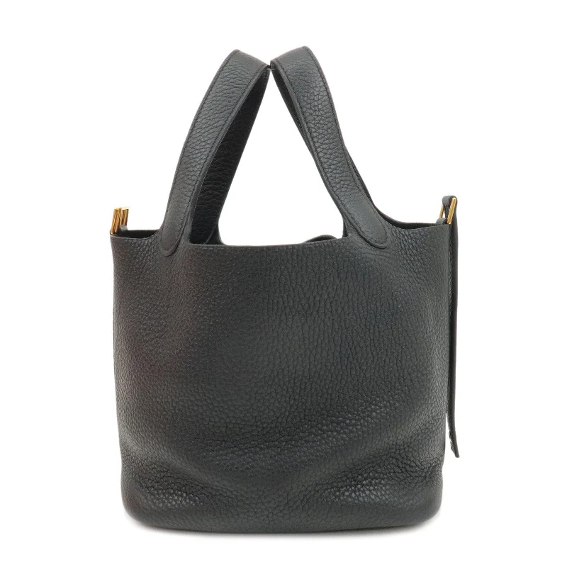 Luxury bags with exotic skinsHERMES Taurillo Clemence Picotin LockPM Z Stamped Hand Bag Black