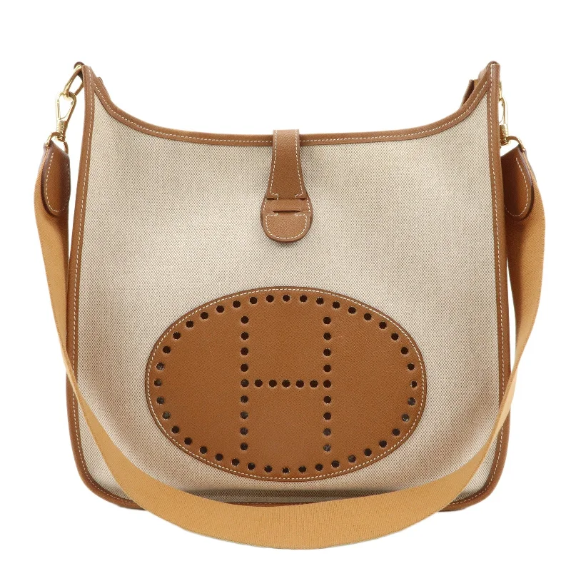 High-end designer bags for menHERMES Toile Ash Leather Evelyn 1 GM B Stamped (1998) Shoulder Bag