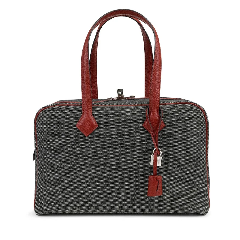 Best bags for weekend getawaysHermes Charcoal Toile Victoria w/ Rouge Clemence Handle