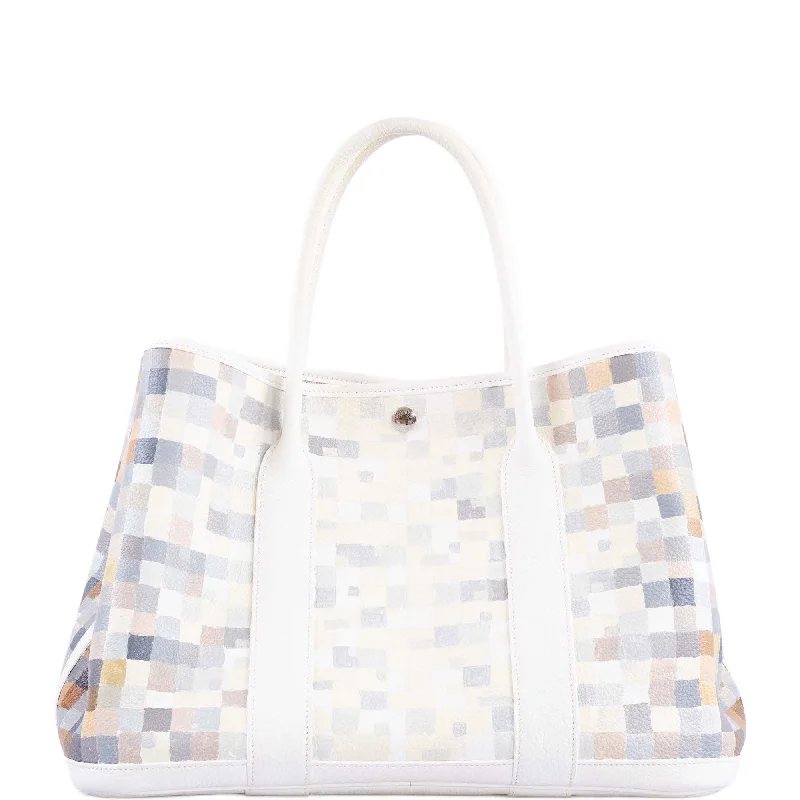 Sustainable fashion bagsVintage Hermès Custom Painted ‘Digital Hima’ Garden Party 36 MM White Negonda Palladium Hardware