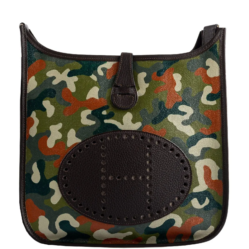 High-end designer bags for menVintage Hermès Evelyne II Ebene Clemence & Toile Camouflage Painting