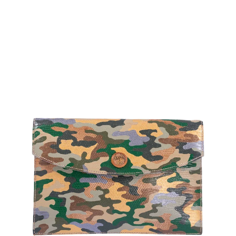 Designer bags with gold hardwareVintage Hermès Rio Camo Painted Lizard Clutch